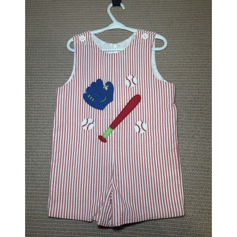 Kelly's Kids Coveralls Red & White Stripe Baseball‎ Theme Size 4 Jumper